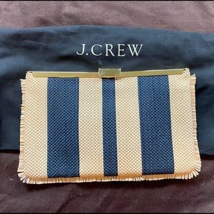J Crew Navy and Beige Stripe Clutch Wallet
